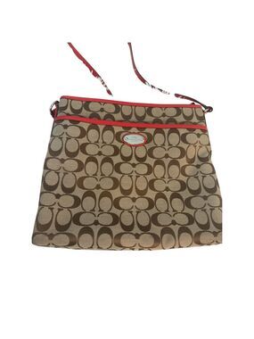 COACH Tan w/Red Trim Crossbody Zipper Closure Red Buckle Strap Purse